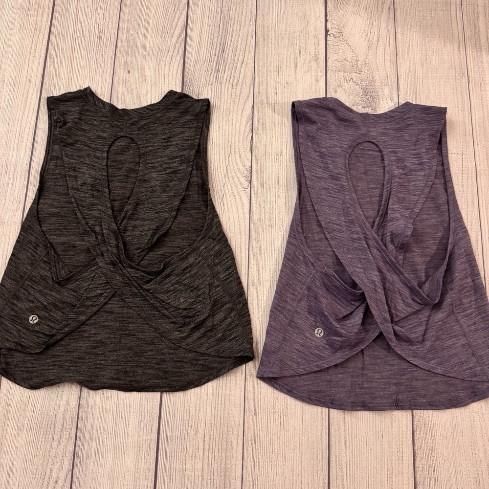 Lululemon Fast As Light Muscle Tank Lot 2 Heathered Black Purple Size 6